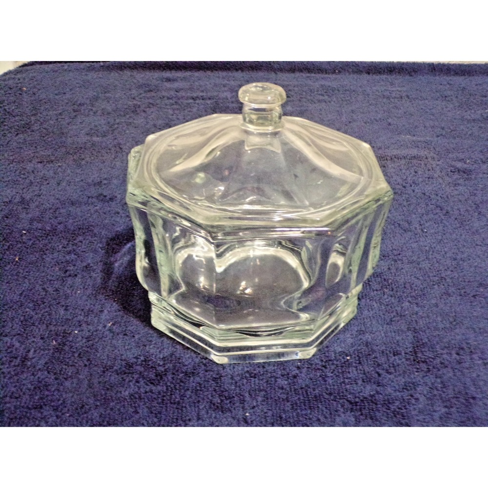 Vintage Indiana Glass‎ Lidded Candy Dish Clear Octagon 6" Round